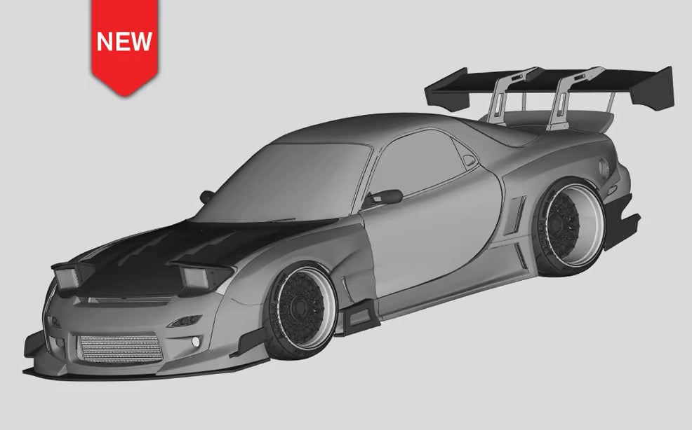 1:24 马自达 RX7 火箭兔 RB V3 宽体 3D效果展示 前俯视角度