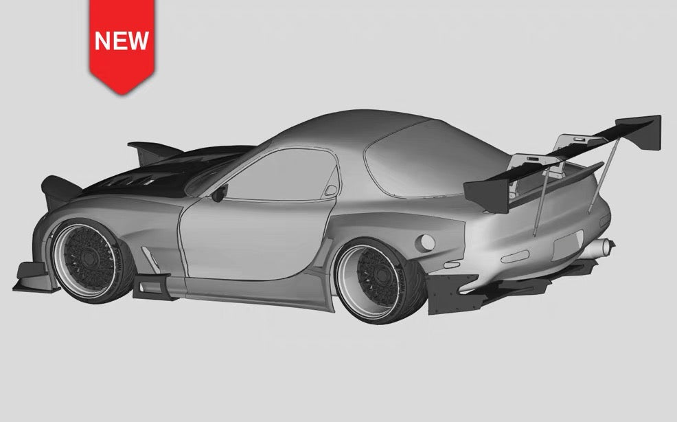 1:24 马自达 RX7 火箭兔 RB V3 宽体 3D效果展示 车尾扩散器与尾翼