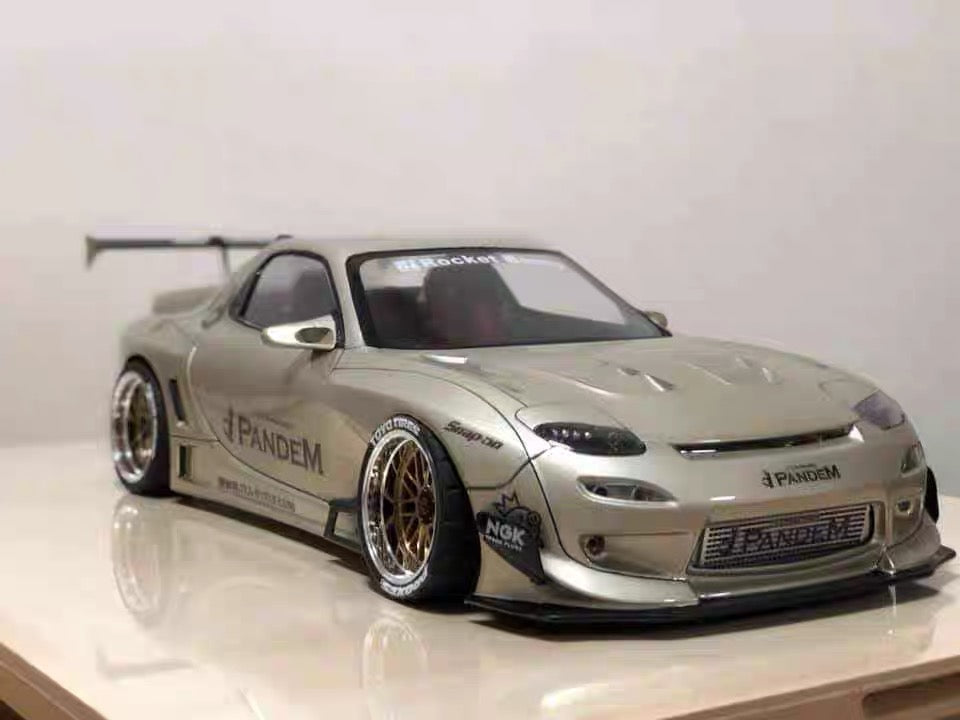 1:24 马自达 RX7 火箭兔 RB V3 宽体成品效果参考 银色涂装整车效果